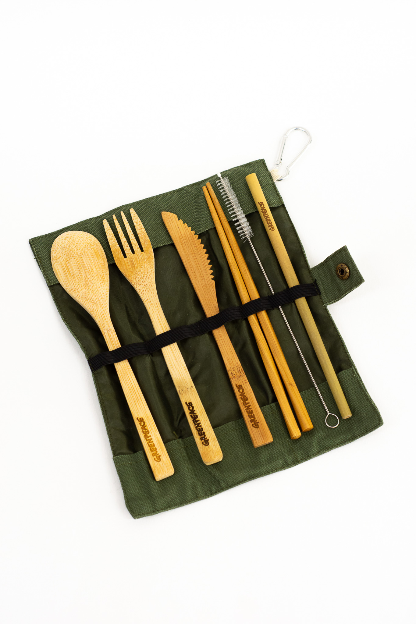 σετ φαγητου απο μπαμπου σε χακι θηκη