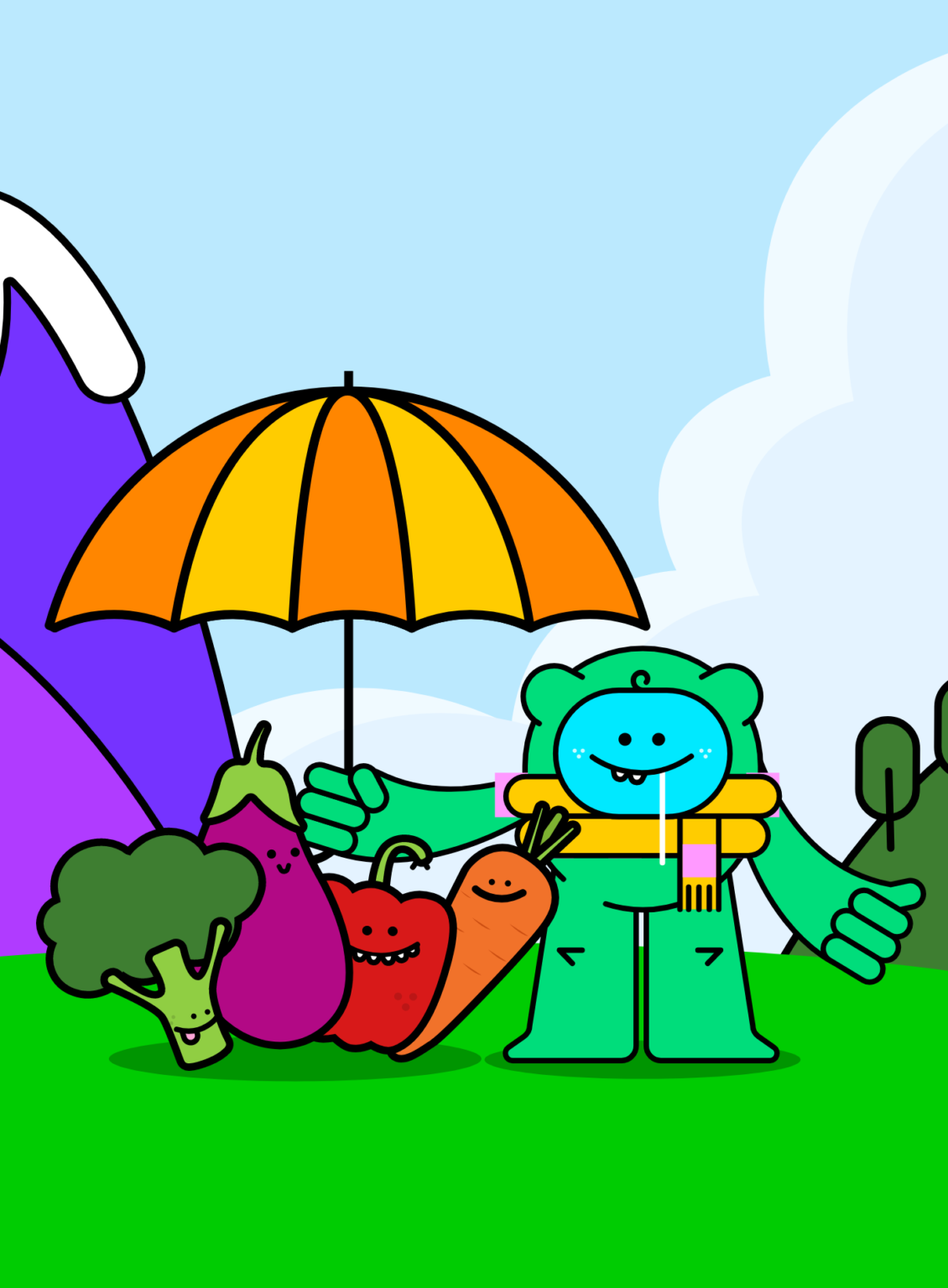 ο Θαλής προστατεύει τα φρούτα και τα λαχανικά με μια ομπρέλλα